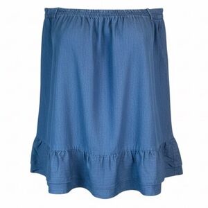MODCLOTH Chambray Ruffled Mini Skirt Blue Medium Wash Pockets Cotton Plus 4X